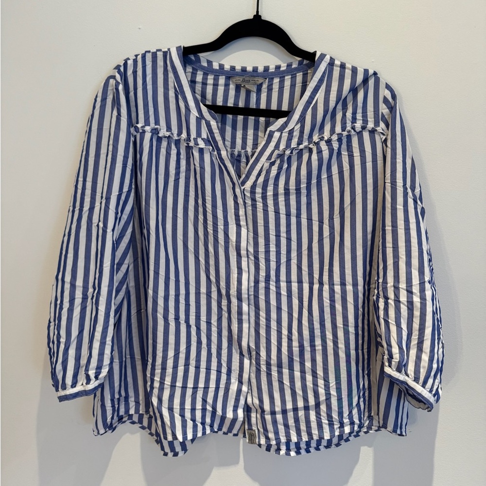 Bass Blue & White Striped Women’s Peasant Blouse Size XL